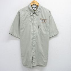 【50%OFF】XL★古着 半袖 ハンティング シャツ メンズ 00年代 00s 犬 ロング丈 コットン 薄ベージュ カーキ 25may30 中古 トップス
