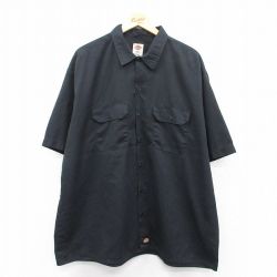XL★古着 ディッキーズ Dickies 半袖 ワーク シャツ メンズ 大きいサイズ 黒 ブラック 25may31 中古 トップス