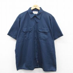 【50%OFF】XL★古着 ディッキーズ Dickies 半袖 ワーク シャツ メンズ 00年代 00s 大きいサイズ 紺 ネイビー 25may31 中古 トップス