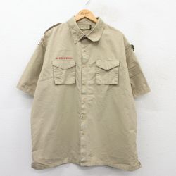 【50%OFF】XL★古着 半袖 ボーイスカウト シャツ メンズ ワッペン 大きいサイズ ベージュ カーキ 25may31 中古 トップス