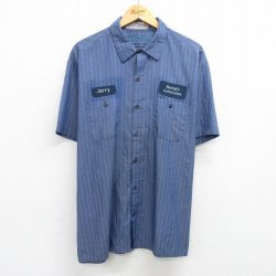 XL★古着 半袖 ワーク シャツ メンズ CiNTAS ワッペン 大きいサイズ 紺他 ネイビー ストライプ 25jun04 中古 トップス