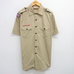 【50%OFF】XL★古着 半袖 ボーイスカウト シャツ メンズ 90年代 90s ロング丈 USA製 ベージュ カーキ 25jun04 中古 トップス
