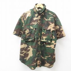 XL★古着 半袖 ハンティング シャツ メンズ 90年代 90s ウッドランドカモ 大きいサイズ 緑他 グリーン 迷彩 内側メッシュ 25jun05 中古 トップス