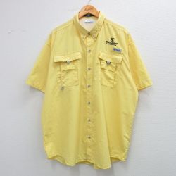 【50%OFF】XL★古着 コロンビア COLUMBIA 半袖 フィッシング シャツ メンズ ELIZONDO 大きいサイズ ロング丈 ボタンダウン 黄 イエロー 25jun12 中古 トップス