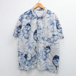 【50%OFF】XL★古着 コロンビア COLUMBIA 半袖 フィッシング シャツ メンズ 魚 葉 総柄 コットン 薄グレー 25jun12 中古 トップス