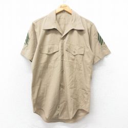 【50%OFF】M★古着 半袖 ミリタリー シャツ メンズ 70年代 70s 開襟 オープンカラー USA製 ベージュ カーキ 25jun12 中古 トップス