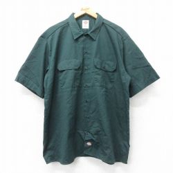 XL★古着 ディッキーズ Dickies 半袖 ワーク シャツ メンズ 大きいサイズ 濃緑 グリーン 25jun12 中古 トップス