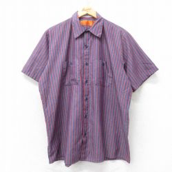 XL★古着 レッドキャップ 半袖 ワーク シャツ メンズ 00年代 00s 紺他 ネイビー ストライプ 【spe】 25jun12 中古 トップス