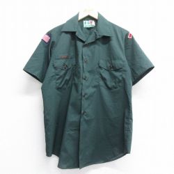 L★古着 半袖 ボーイスカウト シャツ メンズ 80年代 80s 開襟 オープンカラー 緑 グリーン 25jun16 中古 トップス