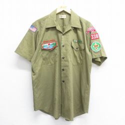 XL★古着 半袖 ボーイスカウト シャツ メンズ 90年代 90s 開襟 オープンカラー 緑系 グリーン 25jun16 中古 トップス