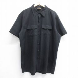 XL★古着 ディッキーズ Dickies 半袖 ワーク シャツ メンズ 90年代 90s 大きいサイズ ロング丈 USA製 黒 ブラック 25jun16 中古 トップス