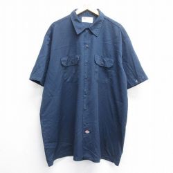 XL★古着 ディッキーズ Dickies 半袖 ワーク シャツ メンズ 00年代 00s 大きいサイズ ロング丈 紺 ネイビー 25jun16 中古 トップス