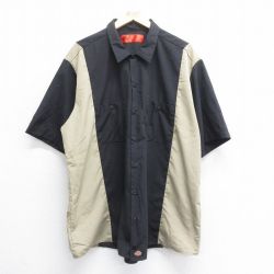 XL★古着 ディッキーズ Dickies 半袖 ワーク シャツ メンズ ツートンカラー 大きいサイズ 黒他 ブラック 【spe】 25jun16 中古 トップス