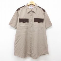 【50%OFF】XL★古着 半袖 ワーク シャツ メンズ 90年代 90s 大きいサイズ ロング丈 USA製 ベージュ カーキ 25jun16 中古 トップス