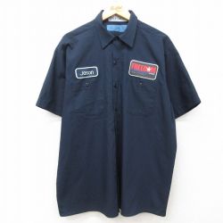 XL★古着 半袖 ワーク シャツ メンズ CiNTAS ワッペン 大きいサイズ 紺 ネイビー 25jun16 中古 トップス