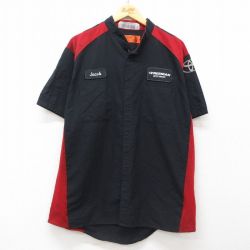 【50%OFF】XL★古着 レッドキャップ 半袖 ワーク シャツ メンズ トヨタ リップストップ ワッペン 大きいサイズ ノーカラー 黒他 ブラック 25jun16 中古 トップス