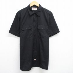 【50%OFF】XL★古着 ディッキーズ Dickies 半袖 ワーク シャツ メンズ 00年代 00s ロング丈 黒 ブラック 25jun17 中古 トップス
