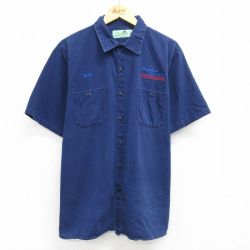 XL★古着 レッドキャップ 半袖 ワーク シャツ メンズ 00年代 00s ブランダイス 大学 大きいサイズ ロング丈 紺 ネイビー 25jun19 中古 トップス
