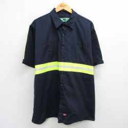 【20%OFF】XL★古着 レッドキャップ 半袖 ワーク シャツ メンズ リフレクター 大きいサイズ ロング丈 コットン 紺系他 ネイビー 25jun19 中古 トップス