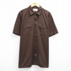 XL★古着 ディッキーズ Dickies 半袖 ワーク シャツ メンズ 00年代 00s 大きいサイズ ロング丈 こげ茶 ブラウン 25jun26 中古 トップス