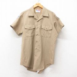 L★古着 半袖 ミリタリー シャツ メンズ 90年代 90s マリンコープス 開襟 オープンカラー 濃ベージュ カーキ 25jun27 中古 トップス