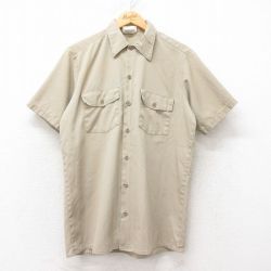 【50%OFF】L★古着 ディッキーズ Dickies 半袖 ワーク シャツ メンズ 90年代 90s USA製 ベージュ カーキ 25jun27 中古 トップス
