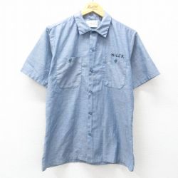 M★古着 半袖 シャンブレー シャツ メンズ 80年代 80s 薄紺 ネイビー 【spe】 25jul04 中古 トップス