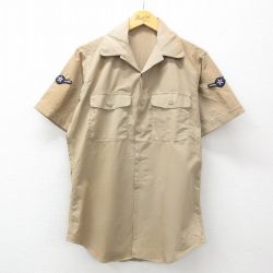 【50%OFF】M★古着 半袖 ミリタリー シャツ メンズ 80年代 80s 開襟 オープンカラー ベージュ カーキ 25jul04 中古 トップス