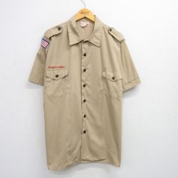 【50%OFF】XL★古着 半袖 ボーイスカウト シャツ メンズ 90年代 90s USA製 ベージュ カーキ 25jul04 中古 トップス