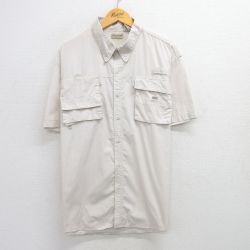 L★古着 半袖 フィッシング シャツ メンズ 薄ベージュ カーキ 内側メッシュ 25jul05 中古 トップス