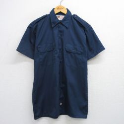 M★古着 ディッキーズ Dickies 半袖 ワーク シャツ メンズ 00年代 00s 紺 ネイビー 25jul05 中古 トップス
