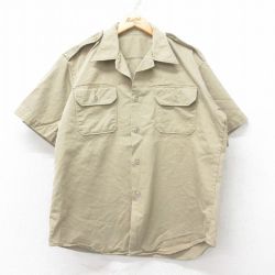 L★古着 半袖 ビンテージ ミリタリー シャツ メンズ 70年代 70s コットン 開襟 オープンカラー ベージュ カーキ 25jul07 中古 トップス