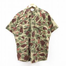【50%OFF】XL★古着 ダックスバック 半袖 ハンティング シャツ メンズ 80年代 80s ダックハンターカモ ロング丈 濃緑 グリーン 迷彩 【spe】 25aug05 中古 トップス