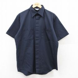 XL★古着 半袖 ワーク シャツ メンズ 90年代 90s USA製 紺 ネイビー 25aug05 中古 トップス
