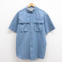 XL★古着 エルエルビーン LLBEAN 半袖 フィッシング シャツ メンズ 00年代 00s ワンポイントロゴ ロング丈 紺他 ネイビー チェック 25aug23 中古 トップス