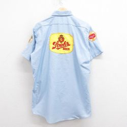 XL★古着 半袖 ワーク シャツ メンズ 80年代 80s シュリッツビール ロング丈 USA製 薄紺 ネイビー 【spe】 25aug23 中古 トップス
