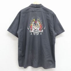 XL★古着 レッドキャップ ラッキーサーティーン 半袖 ワーク シャツ メンズ 00年代 00s 女性 大きいサイズ ロング丈 濃グレー 26mar31
