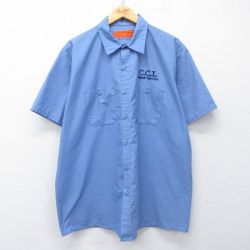 XL★古着 レッドキャップ 半袖 ワーク シャツ メンズ 90年代 90s CCI 大きいサイズ ロング丈 薄紺 26apr02