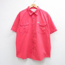 XL★古着 コロンビア 半袖 フィッシング シャツ メンズ PFG ピンク 内側メッシュ 26apr25