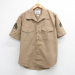L★古着 半袖 ミリタリー シャツ メンズ 00年代 00s 開襟 オープンカラー USA製 ベージュ 26apr25