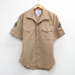 L★古着 半袖 ミリタリー シャツ メンズ 00年代 00s 開襟 オープンカラー USA製 ベージュ 26apr25
