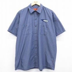 レッドキャップ 00s 半袖ワークシャツ ストライプ ネイビー XL | 古着