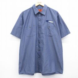 レッドキャップ 00s 半袖ワークシャツ ストライプ ネイビー XL | 古着