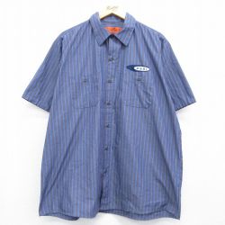 レッドキャップ 00s 半袖ワークシャツ ストライプ ネイビー XL | 古着