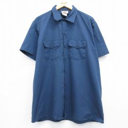 XL★古着 ディッキーズ 半袖 ワーク シャツ メンズ 90年代 90s 大きいサイズ ロング丈 USA製 ネイビー【spe】 26may13