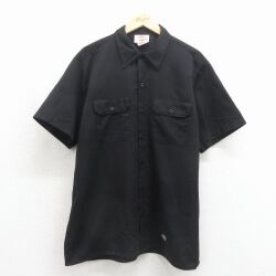 XL★古着 ディッキーズ 半袖 ワーク シャツ メンズ 90年代 90s 大きいサイズ USA製 ブラック 26may27