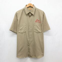 XL★古着 ビッグヤンク 半袖 ワーク シャツ メンズ 70年代 70s Reds Service 大きいサイズ USA製 ベージュ【spe】 26jun03