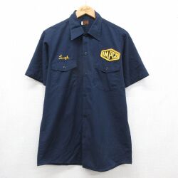 L★古着 リー Lee 半袖 ワーク シャツ メンズ 70年代 70s IMPCO USA製 ネイビー【spe】 26jun03
