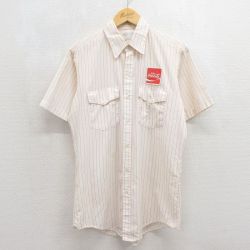 80s 半袖ワークシャツ コカコーラ ベージュストライプ メンズL相当 | 古着