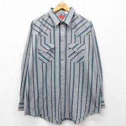 XL★古着 ELY 長袖 ウエスタン シャツ メンズ 00年代 00s 大きいサイズ グレー他 ストライプ 24jun05 中古 トップス